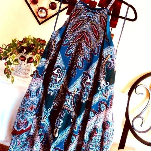 FESTIVAL NIGHT RIDER BOHO KERCHIEF HEM DRESS - TRUE TEAL/TAN 8 NWT - Picture 16 of 16